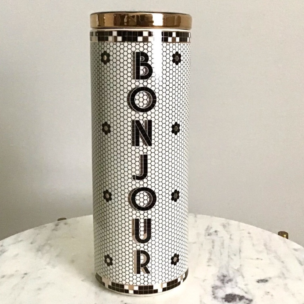 Anthropologie RARE Bistro Tile Bonjour Canister New In Box New With Tag - Picture 7 of 11
